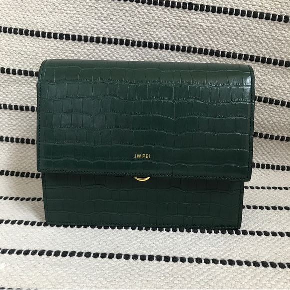 JW Pei Mini Flap Crossbody Dark Green Croc - Picture 5 of 11